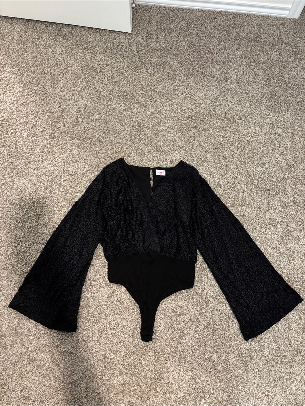 Buddy Love Black Cheetah Textured Flare-Sleeve Bodysuit